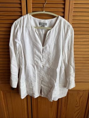 LIZ CLAIRBORNE White Women's Button-Front Linen Tunic Top
